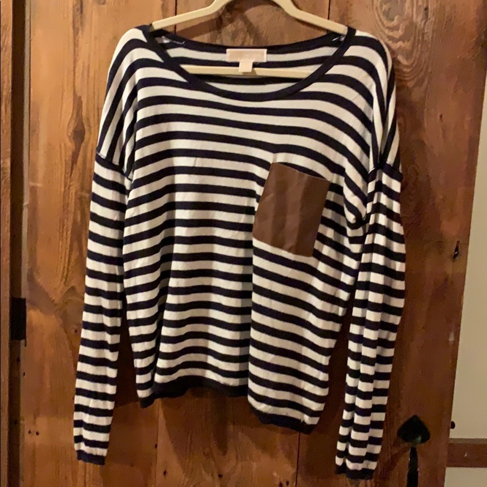 Michael Kors stripped top with faux leather pocket